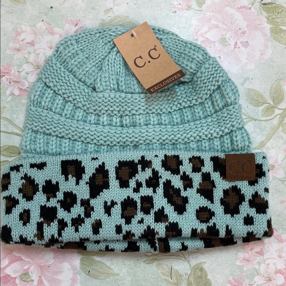 C.C Mint and Leopard Print Beanie